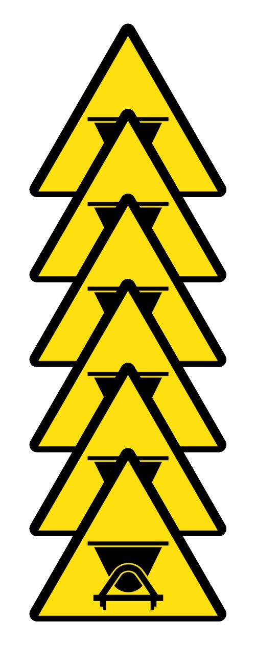 GLOBAL KIT DI 6 ADESIVI TRIANGOLARI - PERICOLO VEICOLI SU ROTAIA - Pittogramma ISO 7010 Con Stampa Diretta U.V. (IDEALE ANCHE PER ESTERNO)