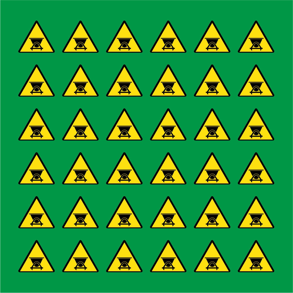 PACCO DA 6 KIT DI 6 ADESIVI TRIANGOLARI - PERICOLO VEICOLI SU ROTAIA - Pittogramma ISO 7010 Con Stampa Diretta U.V.