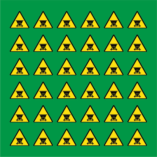 PACCO DA 6 KIT DI 6 ADESIVI TRIANGOLARI - PERICOLO VEICOLI SU ROTAIA - Pittogramma ISO 7010 Con Stampa Diretta U.V.