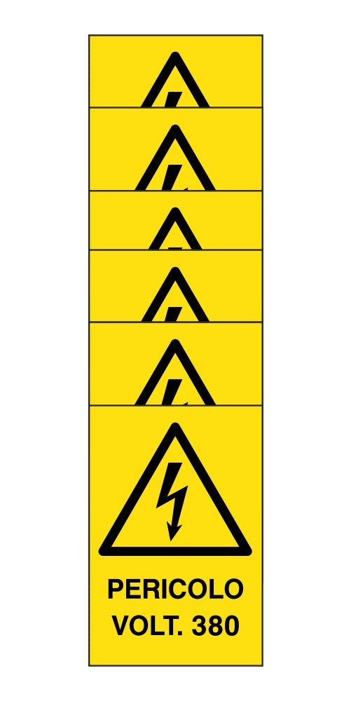 KIT DI 6 ADESIVI RETTANGOLARI - PERICOLO VOLT 380 - Pittogramma ISO 7010 Con Stampa Diretta U.V. (IDEALE ANCHE PER ESTERNO)