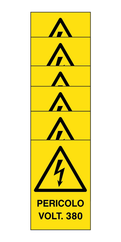 KIT DI 6 ADESIVI RETTANGOLARI - PERICOLO VOLT 380 - Pittogramma ISO 7010 Con Stampa Diretta U.V. (IDEALE ANCHE PER ESTERNO)