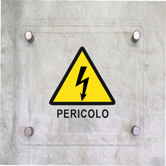 Global Targa Cartello in plexiglass Quadrato - PERICOLO - Con Distanziali in acciaio inox, Stampa UV