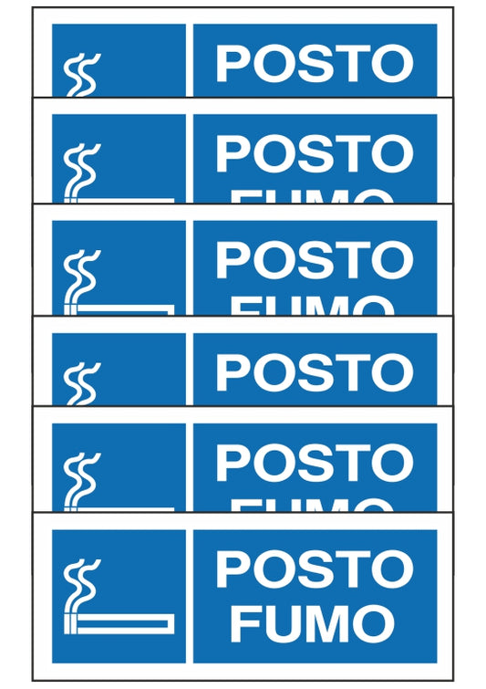 GLOBAL KIT DI 6 ADESIVI UNI - POSTO FUMO - Pittogramma ISO 7010 Con Stampa Diretta U.V. (IDEALE ANCHE PER ESTERNO)