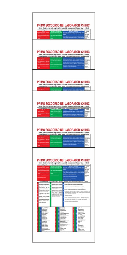 KIT DI 6 ADESIVI RETTANGOLARI - PRIMO SOCCORSO NEI LABORATORI CHIMICI - Pittogramma ISO 7010 Con Stampa Diretta U.V. (IDEALE ANCHE PER ESTERNO)