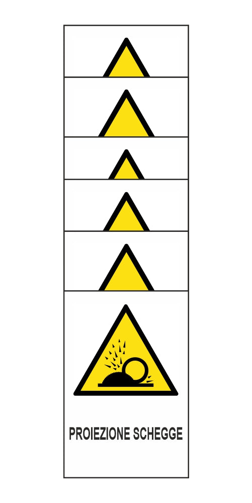 KIT DI 6 ADESIVI RETTANGOLARI - PROIEZIONE SCHEGGE - Pittogramma ISO 7010 Con Stampa Diretta U.V. (IDEALE ANCHE PER ESTERNO)