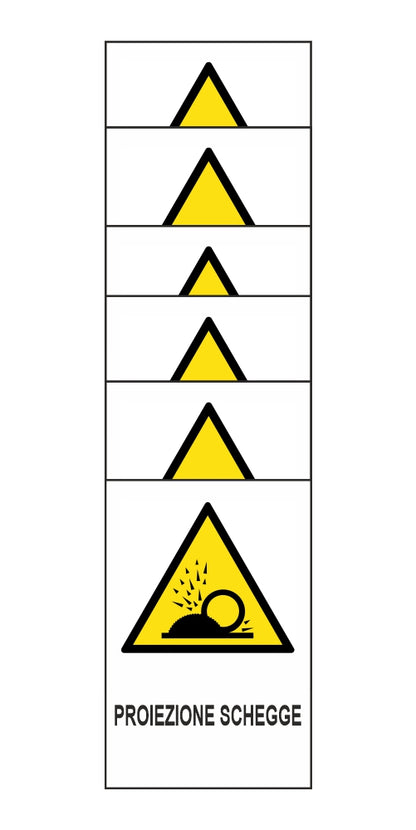 KIT DI 6 ADESIVI RETTANGOLARI - PROIEZIONE SCHEGGE - Pittogramma ISO 7010 Con Stampa Diretta U.V. (IDEALE ANCHE PER ESTERNO)