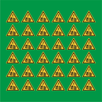 PACCO DA 6 KIT DI 6 ADESIVI TRIANGOLARI - Pericolo carichi sospesi - Pittogramma ISO 7010 Con Stampa Diretta U.V.
