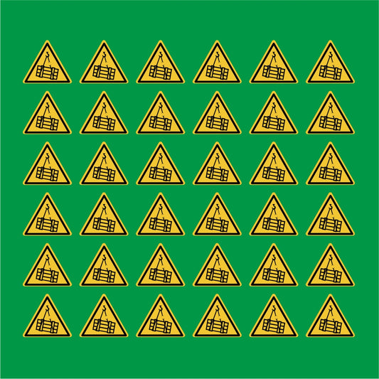 PACCO DA 6 KIT DI 6 ADESIVI TRIANGOLARI - Pericolo carichi sospesi - Pittogramma ISO 7010 Con Stampa Diretta U.V.