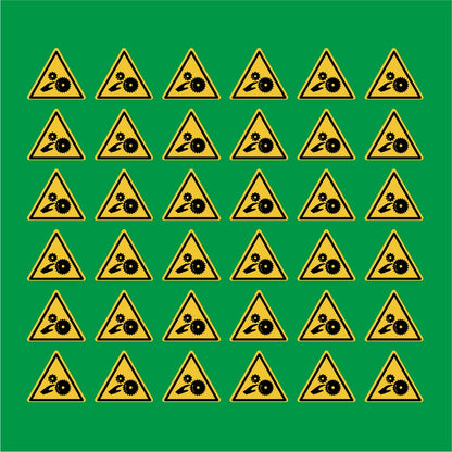 PACCO DA 6 KIT DI 6 ADESIVI TRIANGOLARI - Pericolo di schiacciamento, rulli dentati - Pittogramma ISO 7010 Con Stampa Diretta U.V.