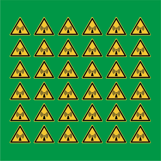 PACCO DA 6 KIT DI 6 ADESIVI TRIANGOLARI - Pericolo radiazioni non ionizzanti - Pittogramma ISO 7010 Con Stampa Diretta U.V.