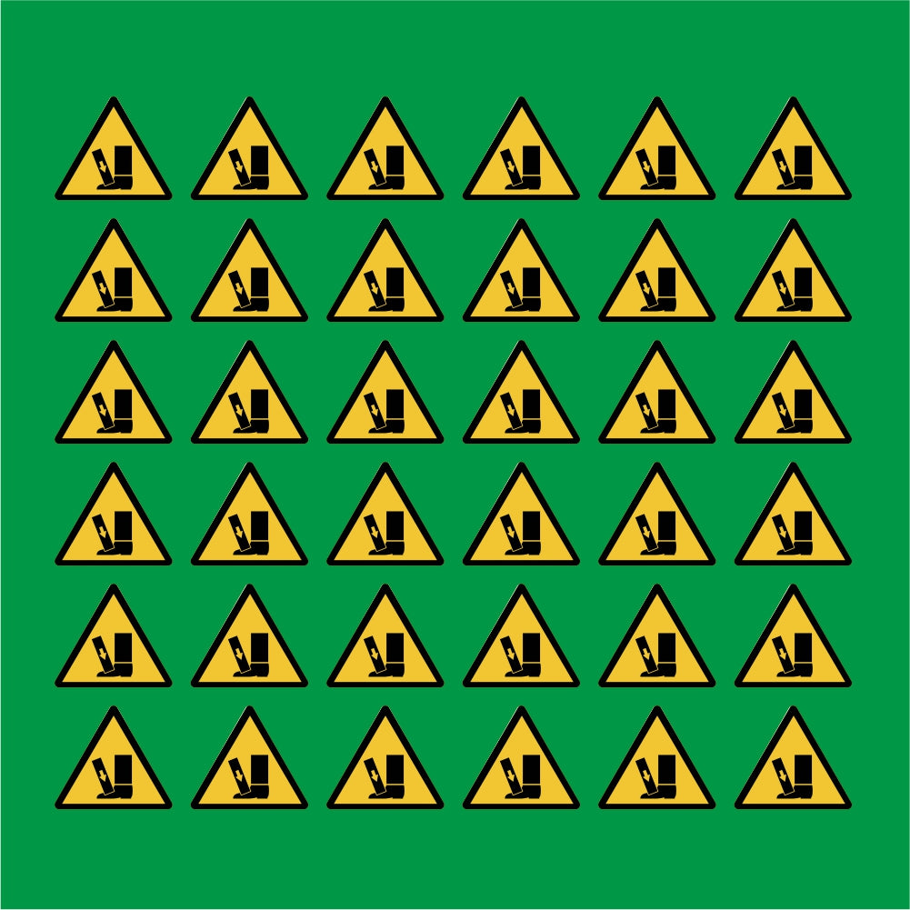 PACCO DA 6 KIT DI 6 ADESIVI TRIANGOLARI - Pericolo schiacciamento piedi - Pittogramma ISO 7010 Con Stampa Diretta U.V.