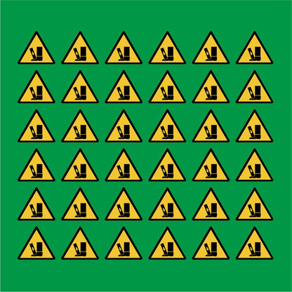 PACCO DA 6 KIT DI 6 ADESIVI TRIANGOLARI - Pericolo schiacciamento piedi - Pittogramma ISO 7010 Con Stampa Diretta U.V.