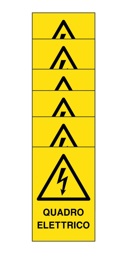 KIT DI 6 ADESIVI RETTANGOLARI - QUADRO ELETTRICO - Pittogramma ISO 7010 Con Stampa Diretta U.V. (IDEALE ANCHE PER ESTERNO)