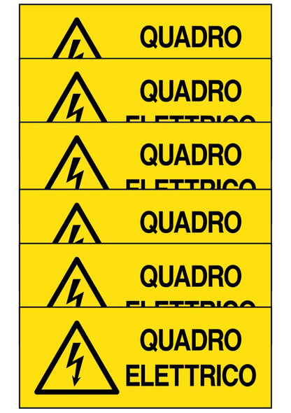 GLOBAL KIT DI 6 ADESIVI UNI - QUADRO ELETTRICO - Pittogramma ISO 7010 Con Stampa Diretta U.V. (IDEALE ANCHE PER ESTERNO)