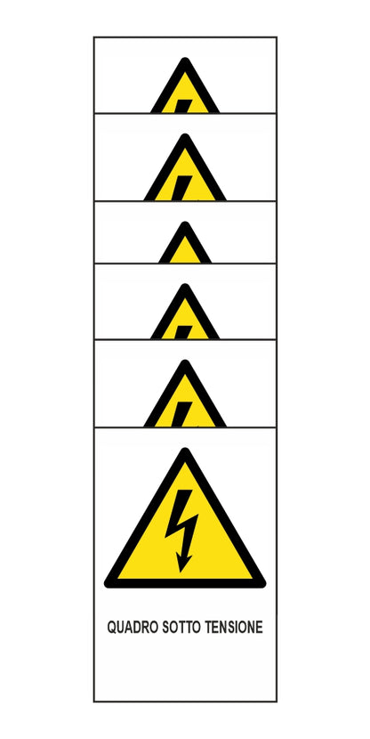 KIT DI 6 ADESIVI RETTANGOLARI - QUADRO SOTTO TENSIONE - Pittogramma ISO 7010 Con Stampa Diretta U.V. (IDEALE ANCHE PER ESTERNO)