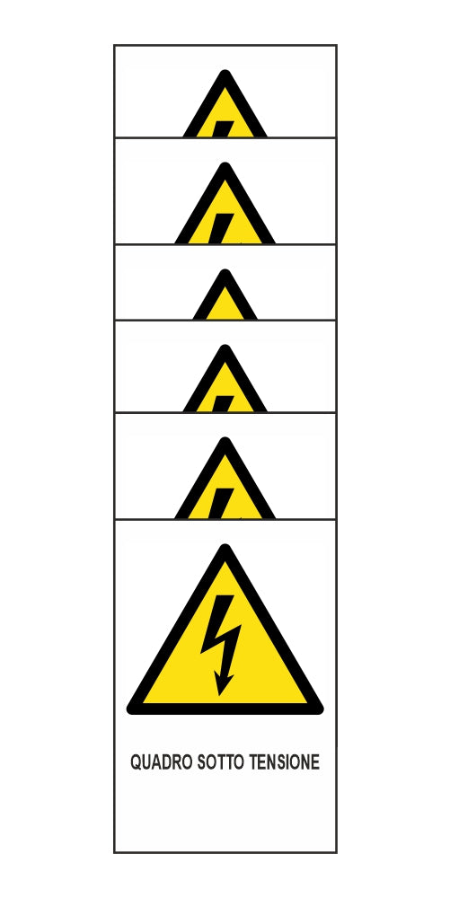 KIT DI 6 ADESIVI RETTANGOLARI - QUADRO SOTTO TENSIONE - Pittogramma ISO 7010 Con Stampa Diretta U.V. (IDEALE ANCHE PER ESTERNO)
