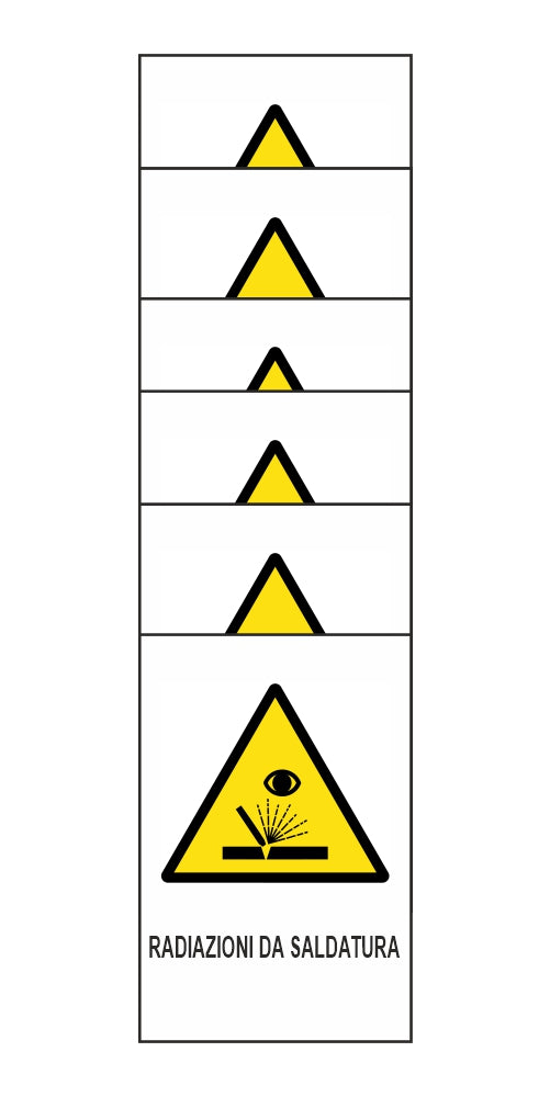 KIT DI 6 ADESIVI RETTANGOLARI - RADIAZIONI DA SALDATURA - Pittogramma ISO 7010 Con Stampa Diretta U.V. (IDEALE ANCHE PER ESTERNO)