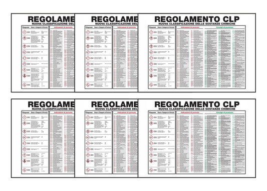 KIT DI 6 ADESIVI RETTANGOLARI - REGOLAMENTO CLP NUOVA CLASSIFICAZIONE DELLE SOSTANZE - Pittogramma ISO 7010 Con Stampa Diretta U.V. (IDEALE ANCHE PER ESTERNO)