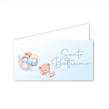 GLOBAL Bigliettini Bomboniera per Battesimo Personalizzato - ORSETTO BIMBO - Bigliettini Bomboniera con piega, Bigliettini Bomboniera tondo, Personalizzati con Nome e Data, MADE IN ITALY