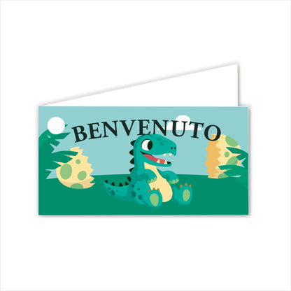 GLOBAL Bigliettini Bomboniera per Nascita Personalizzato - BABY DINO - Bigliettini Bomboniera con piega, Bigliettini Bomboniera tondo, Personalizzati con Nome e Data, MADE IN ITALY