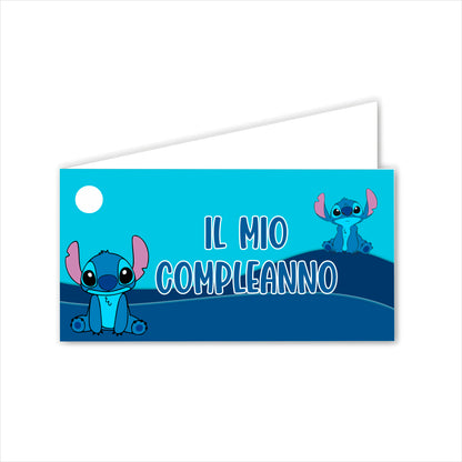 GLOBAL Bigliettini Bomboniera per Compleanno Personalizzato - LILO E STITCH - Bigliettini Bomboniera con piega, Bigliettini Bomboniera tondo, Personalizzati con Nome e Data, MADE IN ITAL
