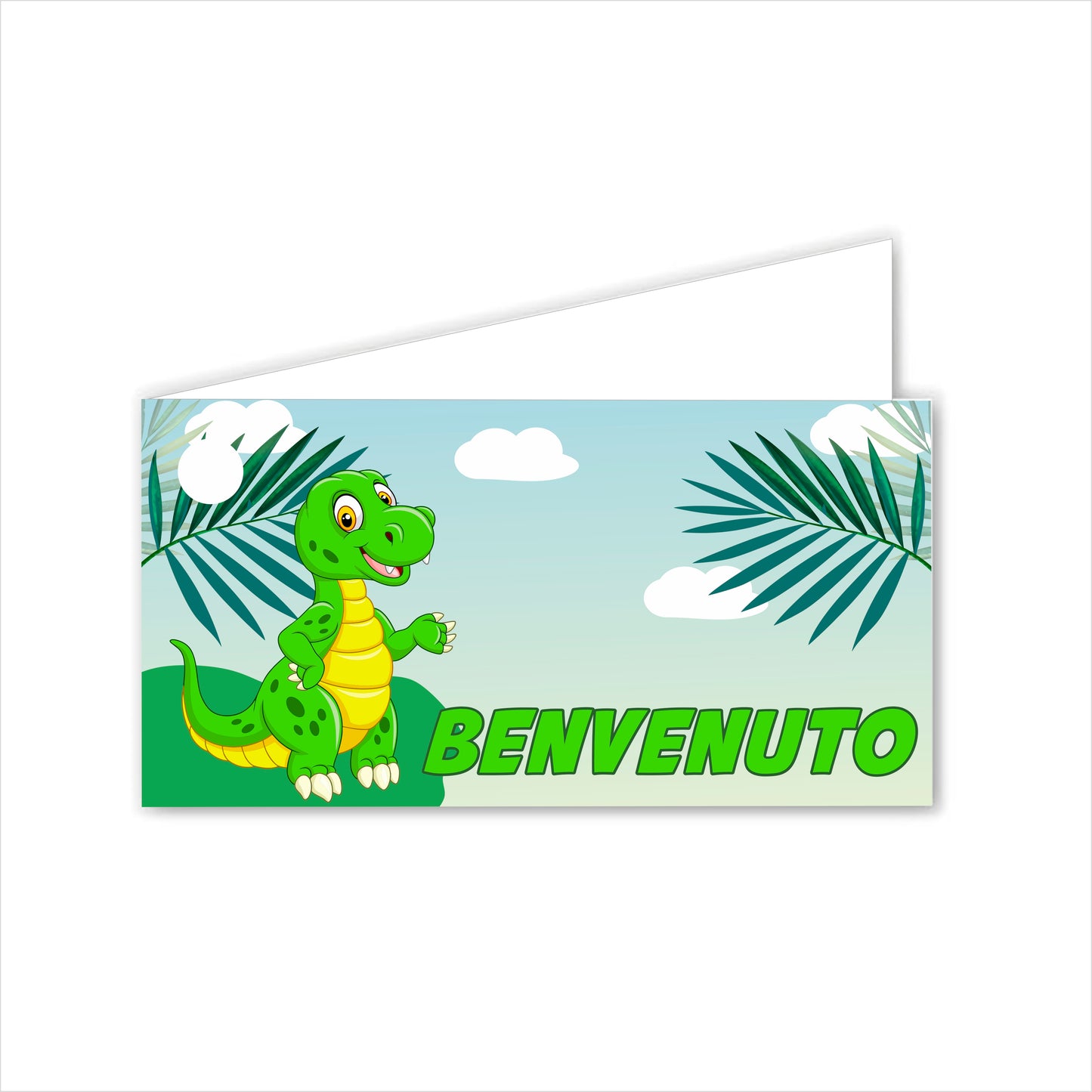 GLOBAL Bigliettini Bomboniera per Nascita Personalizzato - DINOSAURO - Bigliettini Bomboniera con piega, Bigliettini Bomboniera tondo, Personalizzati con Nome e Data, MADE IN ITALY