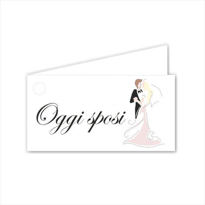 GLOBAL Bigliettini Bomboniera per Matrimonio Personalizzato - OGGI SPOSI MOD 5 - Bigliettini Bomboniera con piega, Bigliettini Bomboniera tondo, Personalizzati con Nome e Data, MADE IN ITALY