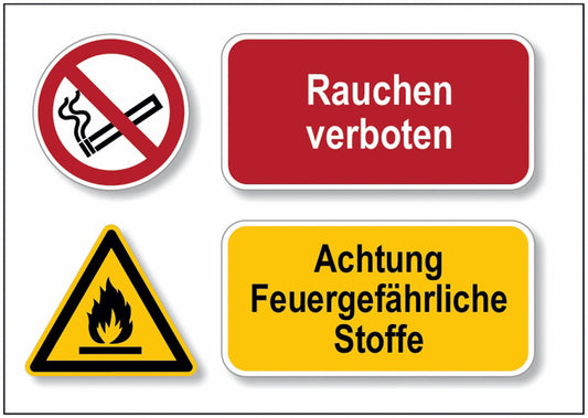 GLOBAL CARTELLO SEGNALETICO - Rauchen verbotenAchtung feuergefährliche Stoffe -  Adesivo Extra Resistente, Pannello in Forex, Pannello In Alluminio