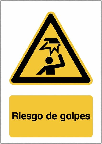 GLOBAL CARTELLO SEGNALETICO - Riesgo de golpes - Adesivo Extra Resistente, Pannello in Forex, Pannello In Alluminio