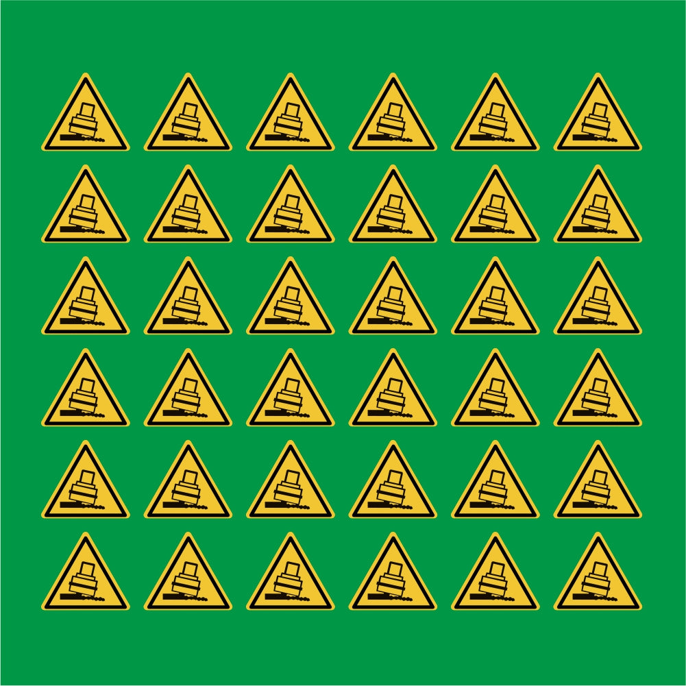 PACCO DA 6 KIT DI 6 ADESIVI TRIANGOLARI - Rischio di ribaltamento - Pittogramma ISO 7010 Con Stampa Diretta U.V.