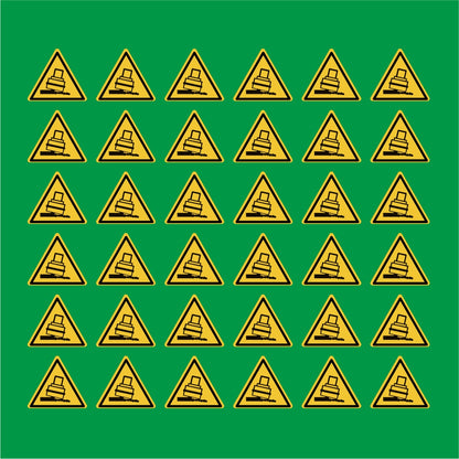 PACCO DA 6 KIT DI 6 ADESIVI TRIANGOLARI - Rischio di ribaltamento - Pittogramma ISO 7010 Con Stampa Diretta U.V.