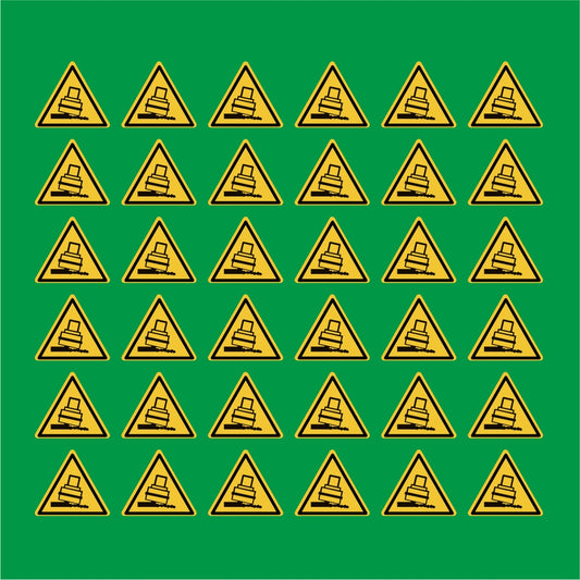 PACCO DA 6 KIT DI 6 ADESIVI TRIANGOLARI - Rischio di ribaltamento - Pittogramma ISO 7010 Con Stampa Diretta U.V.