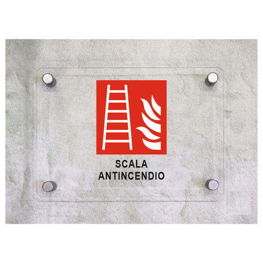 Global Targa Cartello in plexiglass - SCALA ANTINCEDIO - Con Distanziali in acciaio inox, Stampa UV.