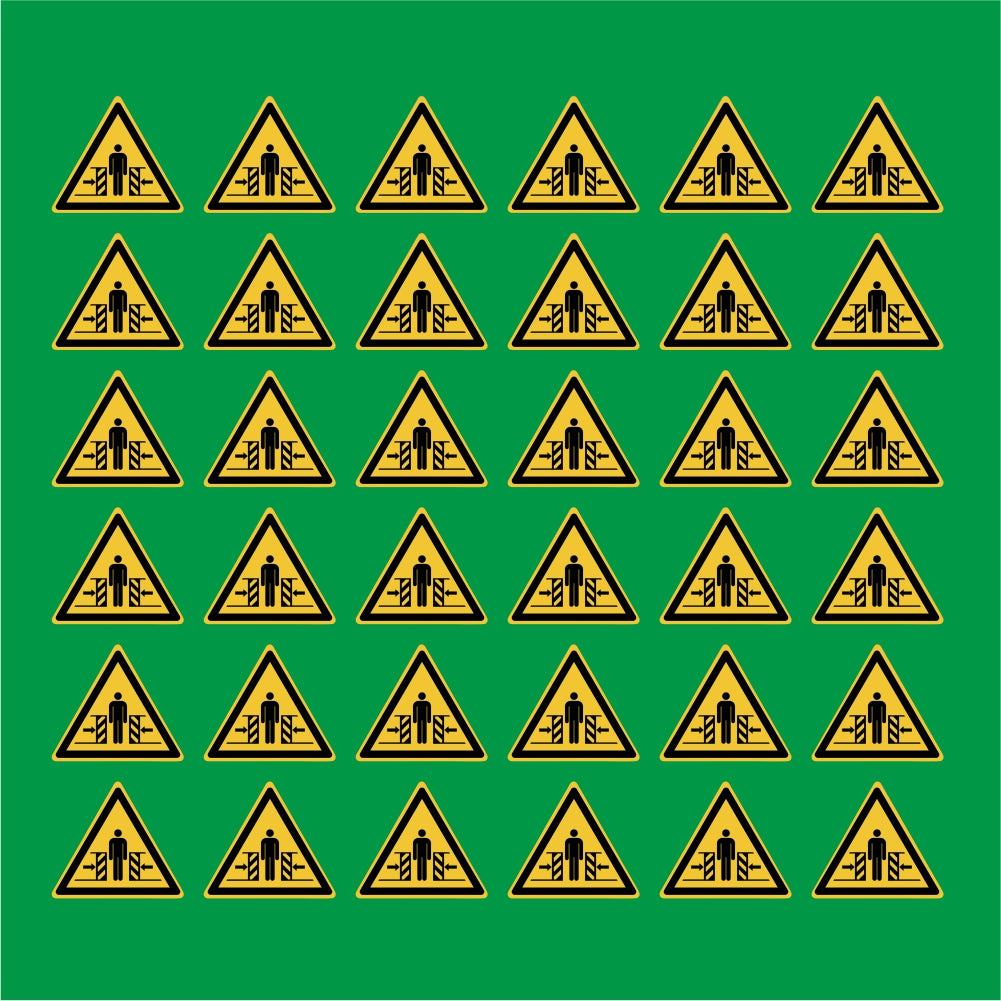 PACCO DA 6 KIT DI 6 ADESIVI TRIANGOLARI - SCHIACCIAMENTO - Pittogramma ISO 7010 Con Stampa Diretta U.V.