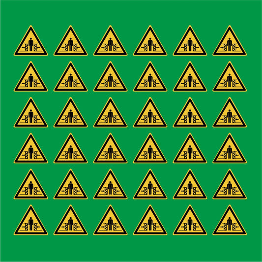 PACCO DA 6 KIT DI 6 ADESIVI TRIANGOLARI - SCHIACCIAMENTO - Pittogramma ISO 7010 Con Stampa Diretta U.V.