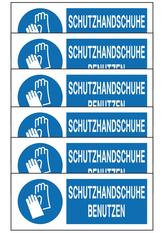 GLOBAL KIT DI 6 ADESIVI UNI - SCHUTZHANDSCHUHE BENUTZEN - Pittogramma ISO 7010 Con Stampa Diretta U.V. (IDEALE ANCHE PER ESTERNO)