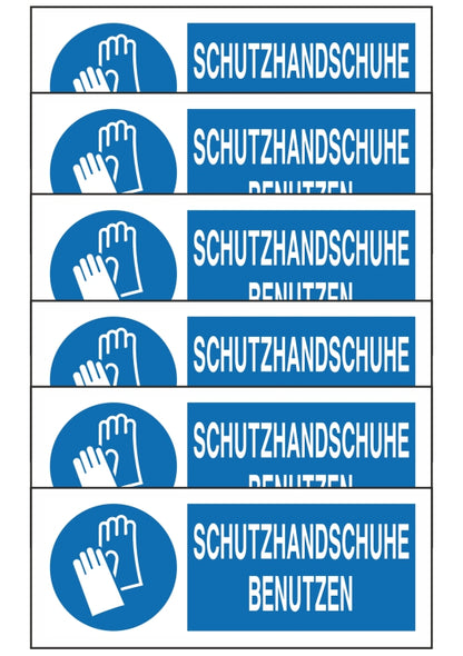 GLOBAL KIT DI 6 ADESIVI UNI - SCHUTZHANDSCHUHE BENUTZEN - Pittogramma ISO 7010 Con Stampa Diretta U.V. (IDEALE ANCHE PER ESTERNO)