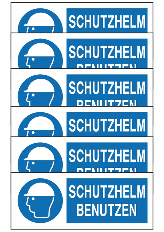 GLOBAL KIT DI 6 ADESIVI UNI - SCHUTZHELM BENUTZEN - Pittogramma ISO 7010 Con Stampa Diretta U.V. (IDEALE ANCHE PER ESTERNO)