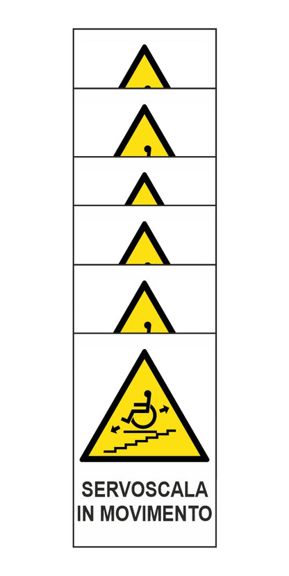 KIT DI 6 ADESIVI RETTANGOLARI - SERVOSCALA IN MOVIMENTO - Pittogramma ISO 7010 Con Stampa Diretta U.V. (IDEALE ANCHE PER ESTERNO)