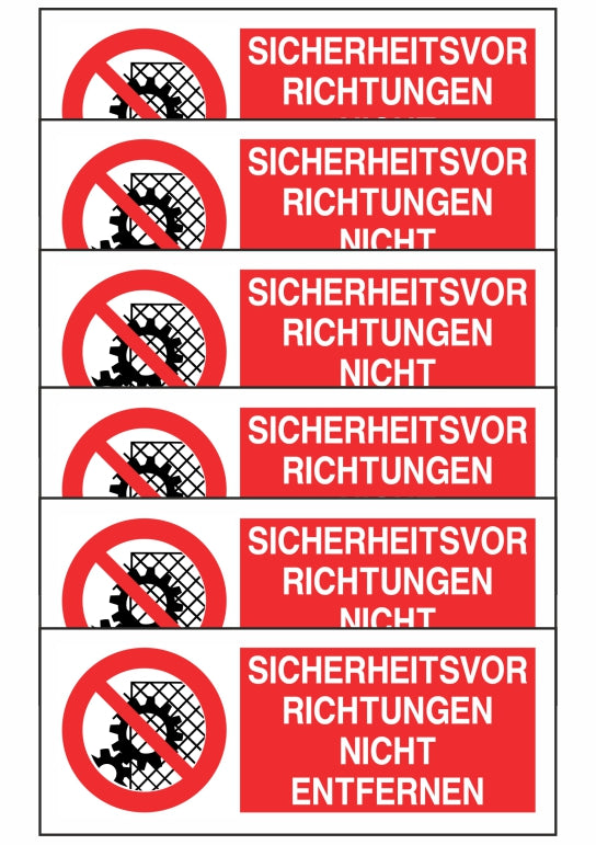 KIT DI 6 ADESIVI UNI - SICHERHEITSVOR RICHTUNGEN NICHT ENTFERNEN - Pittogramma ISO 7010 Con Stampa Diretta U.V. (IDEALE ANCHE PER ESTERNO)