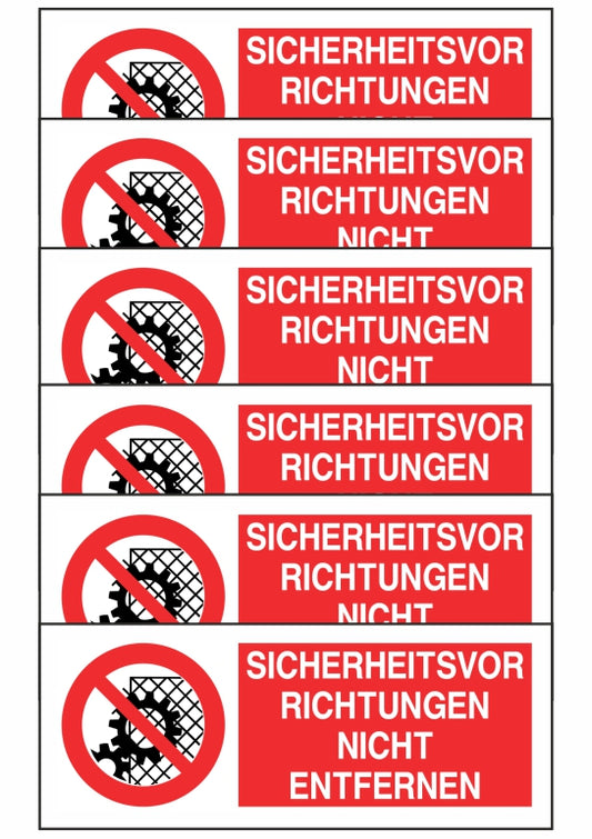 KIT DI 6 ADESIVI UNI - SICHERHEITSVOR RICHTUNGEN NICHT ENTFERNEN - Pittogramma ISO 7010 Con Stampa Diretta U.V. (IDEALE ANCHE PER ESTERNO)