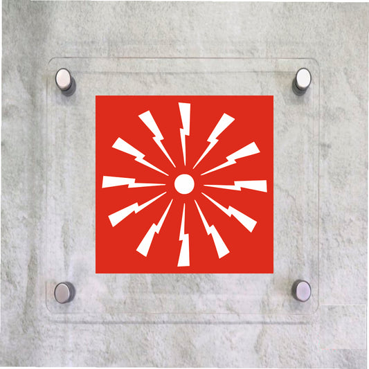 Global Targa Cartello in plexiglass Quadrato - ALLARME ANTINCENDIO - Con Distanziali in acciaio inox, Stampa UV