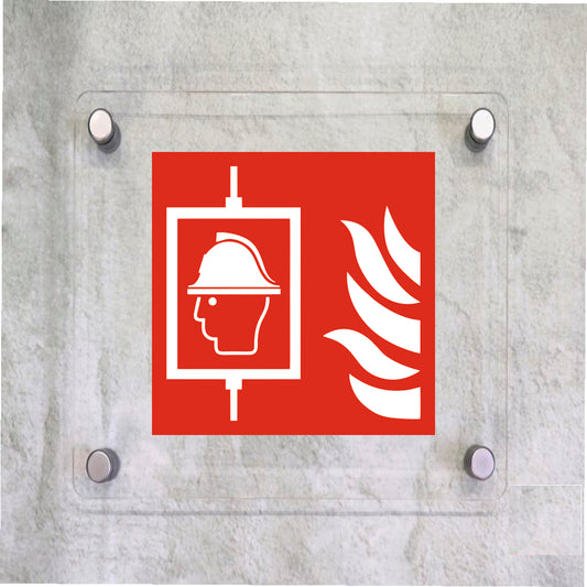 Global Targa Cartello in plexiglass Quadrato -  ASCENSORE ANTINCENDIO - Con Distanziali in acciaio inox, Stampa UV