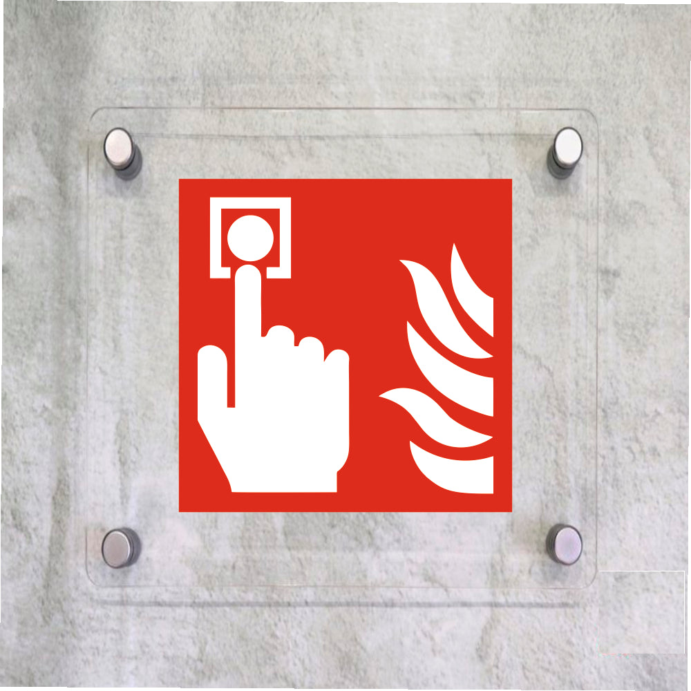 Global Targa Cartello in plexiglass Quadrato - ALLARME ANTINCENDIO - Con Distanziali in acciaio inox, Stampa UV