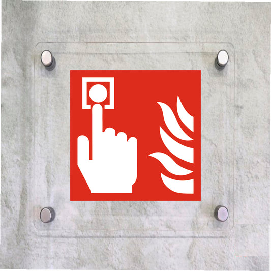 Global Targa Cartello in plexiglass Quadrato - ALLARME ANTINCENDIO - Con Distanziali in acciaio inox, Stampa UV