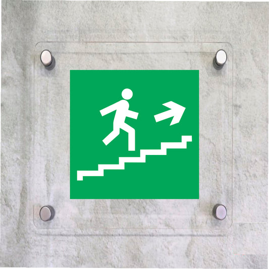 Global Targa Cartello in plexiglass Quadrato - SCALA EMERGENZA SALITA DESTRA - Con Distanziali in acciaio inox, Stampa UV
