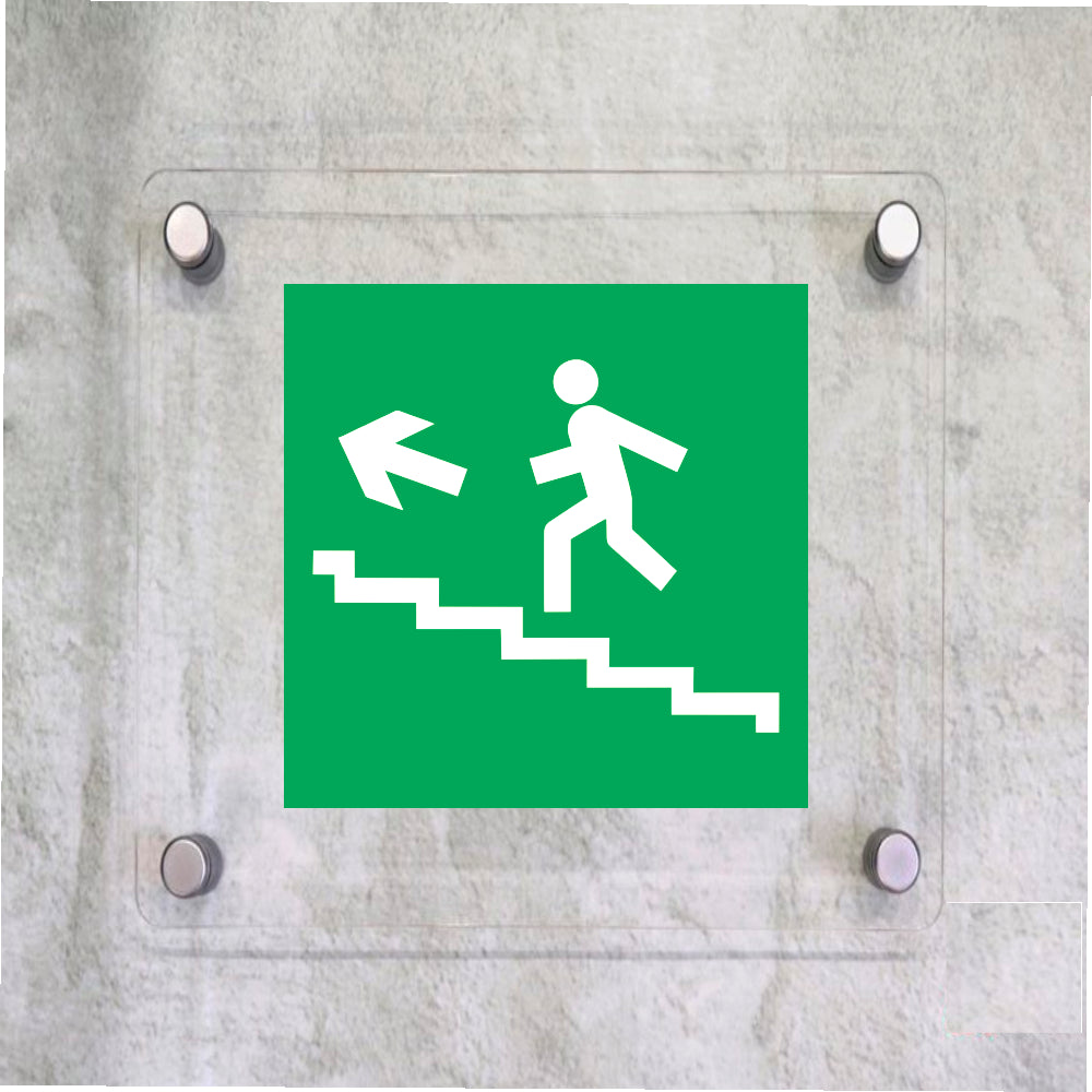 Global Targa Cartello in plexiglass Quadrato - SCALA EMERGENZA SALITA SINISTRA - Con Distanziali in acciaio inox, Stampa UV