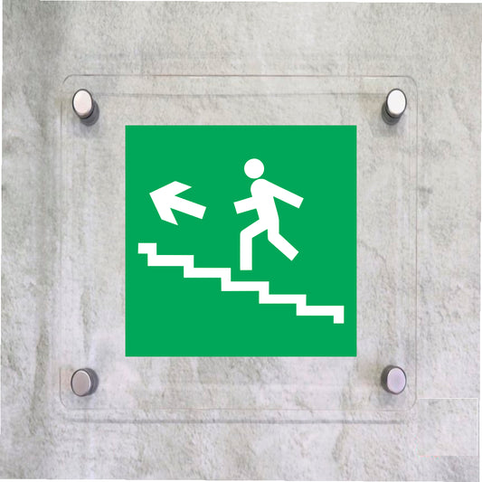 Global Targa Cartello in plexiglass Quadrato - SCALA EMERGENZA SALITA SINISTRA - Con Distanziali in acciaio inox, Stampa UV