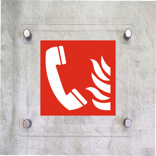 Global Targa Cartello in plexiglass Quadrato - TELEFONO ANTINCENDIO - Con Distanziali in acciaio inox, Stampa UV