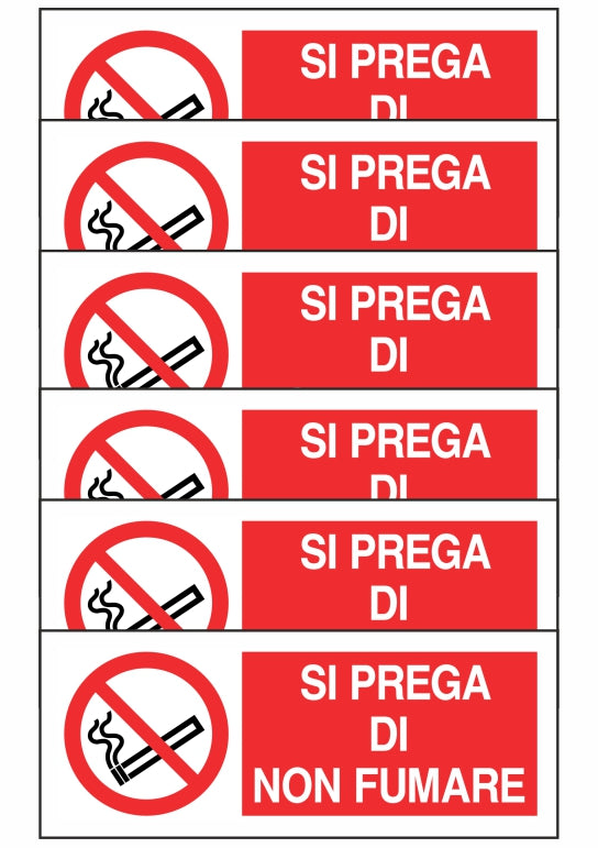 KIT DI 6 ADESIVI UNI - SI PREGA DI NON FUMARE - Pittogramma ISO 7010 Con Stampa Diretta U.V. (IDEALE ANCHE PER ESTERNO)